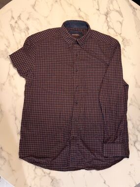 Johnston & Murphy Navy and Burgundy Checked Dress Shirt